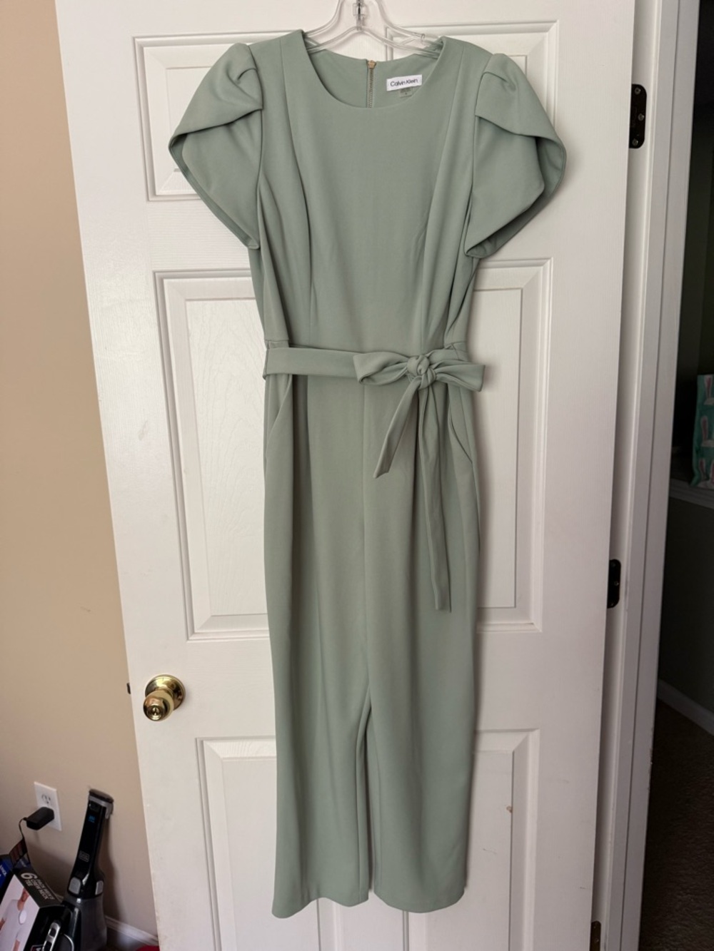Calvin Klein Mint Green Jumpsuit with Waist Tie and Pockets